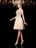 A-Line/Princess V-neck Beading Sleeveless Short Lace Cocktail Dresses TPP0008254