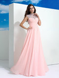 A-Line/Princess Sheer Neck Beading Sleeveless Long Chiffon Dresses TPP0003287