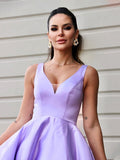 A-Line/Princess Satin Ruffles V-neck Sleeveless Floor-Length Dresses TPP0004628