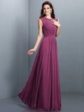 A-Line/Princess High Neck Pleats Sleeveless Long Chiffon Bridesmaid Dresses TPP0005354