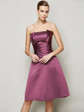 A-Line/Princess Strapless Sleeveless Pleats Short Satin Bridesmaid Dresses TPP0005265