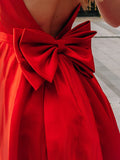 A-Line/Princess Satin Square Bowknot Sleeveless Tea-Length Homecoming Dresses TPP0004392