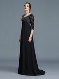 A-Line/Princess V-neck 1/2 Sleeves Beading Chiffon Floor-Length Mother of the Bride Dresses TPP0007218