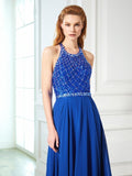 A-Line/Princess Jewel Sleeveless Beading Chiffon Sweep/Brush Train Dresses TPP0003435