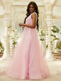 A-Line/Princess Ruffles V-neck Sleeveless Floor-Length Dresses TPP0004877