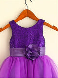 A-line/Princess Scoop Sleeveless Sequin Tea-Length Tulle Flower Girl Dresses TPP0007722