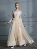 A-Line/Princess Off-the-Shoulder Long Sleeves Floor-Length Lace Tulle Wedding Dresses TPP0006638