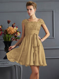 A-Line/Princess Scoop Short Sleeves Lace Short Chiffon Bridesmaid Dresses TPP0005086