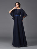 A-Line/Princess Scoop Beading 1/2 Sleeves Long Chiffon Mother of the Bride Dresses TPP0007348