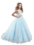 Ball Gown Jewel Sleeveless Lace Sweep/Brush Train Tulle Flower Girl Dresses TPP0007536