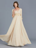 A-Line/Princess V-neck Ruffles Chiffon Floor-Length Mother of the Bride Dresses TPP0007385