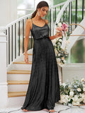 A-Line/Princess Sequins Ruched Straps Sleeveless Floor-Length Bridesmaid Dresses TPP0004943