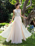 A-Line/Princess Spaghetti Straps Beading Sleeveless Long Chiffon Dresses TPP0002120