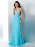 A-Line/Princess Straps Beading Sleeveless Long Chiffon Dresses TPP0002744