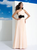 A-Line/Princess One-Shoulder Sash/Ribbon/Belt Sleeveless Long Chiffon Dresses TPP0002768