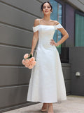 A-Line/Princess Satin Ruffles Spaghetti Straps Sleeveless Ankle-Length Wedding Dresses TPP0007030