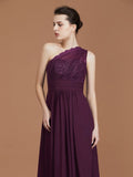 A-line/Princess One-Shoulder Lace Chiffon Sleeveless Floor-Length Bridesmaid Dresses TPP0005725