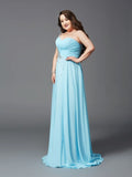 A-Line/Princess One-Shoulder Rhinestone Sleeveless Long Chiffon Plus Size Dresses TPP0004207