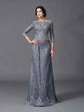 A-Line/Princess Bateau Lace 3/4 Sleeves Long Net Mother of the Bride Dresses TPP0007283