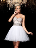 A-Line/Princess Sweetheart Beading Sleeveless Short Net Cocktail Dresses TPP0008575