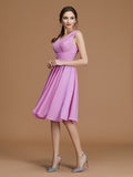 A-Line/Princess Bateau Sleeveless Short/Mini Ruffles Chiffon Bridesmaid Dresses