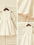 A-line/Princess Jewel Long Sleeves Lace Tea-Length Satin Flower Girl Dresses TPP0007791