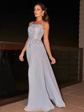 A-Line/Princess Chiffon Applique Square Sleeveless Floor-Length Dresses TPP0004743