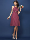 A-Line/Princess Bateau Sash/Ribbon/Belt Sleeveless Short Chiffon Bridesmaid Dresses TPP0005370