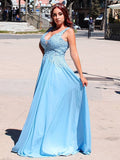 A-Line/Princess Spaghetti Straps Chiffon Applique Sleeveless Floor-Length Dresses TPP0004699