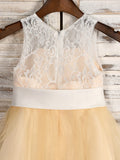 A-Line/Princess Tulle Sash/Ribbon/Belt Scoop Sleeveless Tea-Length Flower Girl Dresses TPP0007527