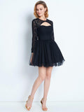 A-Line/Princess High Neck Long Sleeves Lace Short/Mini Net Dresses TPP0008616