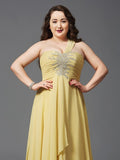 A-Line/Princess One-Shoulder Rhinestone Sleeveless Long Chiffon Plus Size Dresses TPP0003729