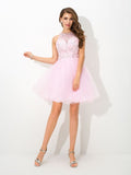 A-Line/Princess Sheer Neck Beading Sleeveless Short Net Cocktail Dresses TPP0008546