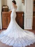 Trumpet/Mermaid 1/2 Sleeves Square Cathedral Train Applique Lace Wedding Dresses TPP0006540