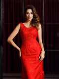 Trumpet/Mermaid V-neck Applique Sleeveless Long Lace Dresses TPP0003595