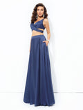 A-line/Princess Straps Sleeveless Long Satin Chiffon Two Piece Dresses TPP0002457