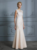 Trumpet/Mermaid Scoop Sleeveless Tulle Applique Floor-Length Wedding Dresses TPP0006351