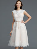 A-Line/Princess Sleeveless Bateau Knee-Length Tulle Wedding Dresses TPP0006017