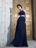 A-Line/Princess Spaghetti Straps Pleats Sleeveless Long Chiffon Two Piece Dresses TPP0004172