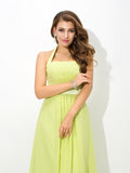 A-Line/Princess Halter Pleats Sleeveless Long Chiffon Bridesmaid Dresses TPP0005656