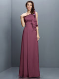 A-Line/Princess One-Shoulder Ruffles Sleeveless Long Chiffon Bridesmaid Dresses TPP0005609