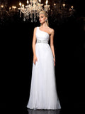 A-Line/Princess One-Shoulder Beading Sleeveless Long Organza Dresses TPP0003934