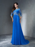 A-Line/Princess Scoop Beading 1/2 Sleeves Long Chiffon Dresses TPP0003053