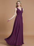 A-Line/Princess Sleeveless V-neck Floor-Length Chiffon Bridesmaid Dresses TPP0005347