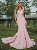 Trumpet/Mermaid Stretch Crepe Bowknot Sweetheart Sleeveless Sweep/Brush Train Bridesmaid Dresses TPP0005010