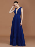 A-Line/Princess V-neck Sleeveless Pleated Floor-Length Chiffon Bridesmaid Dress TPP0005785