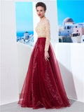 A-Line/Princess Sheer Neck Floor-Length Long Sleeves Applique Organza Dresses TPP0002909