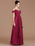 A-Line/Princess Off-the-Shoulder Sleeveless Ruched Floor-Length Chiffon Bridesmaid Dresses TPP0005174