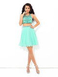 A-Line/Princess Sheer Neck Rhinestone Sleeveless Short Chiffon Two Piece Dresses TPP0008640