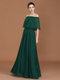 A-Line/Princess Pleats Off-the-Shoulder Floor-Length Chiffon Bridesmaid Dress TPP0005361